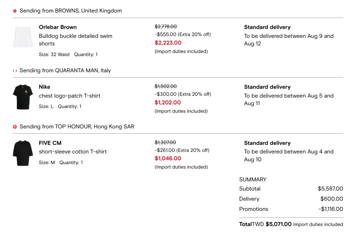 2022 FARFETCH 夏季特惠,折扣區額外 8折+折後金額滿五千免運費(8/1-8/12),男裝區、墨鏡配件區超好逛 - 第1張圖 2022 FARFETCH 夏季特惠,折扣區額外 8折+折後金額滿五千免運費(8/1-8/12),男裝區、墨鏡配件區超好逛