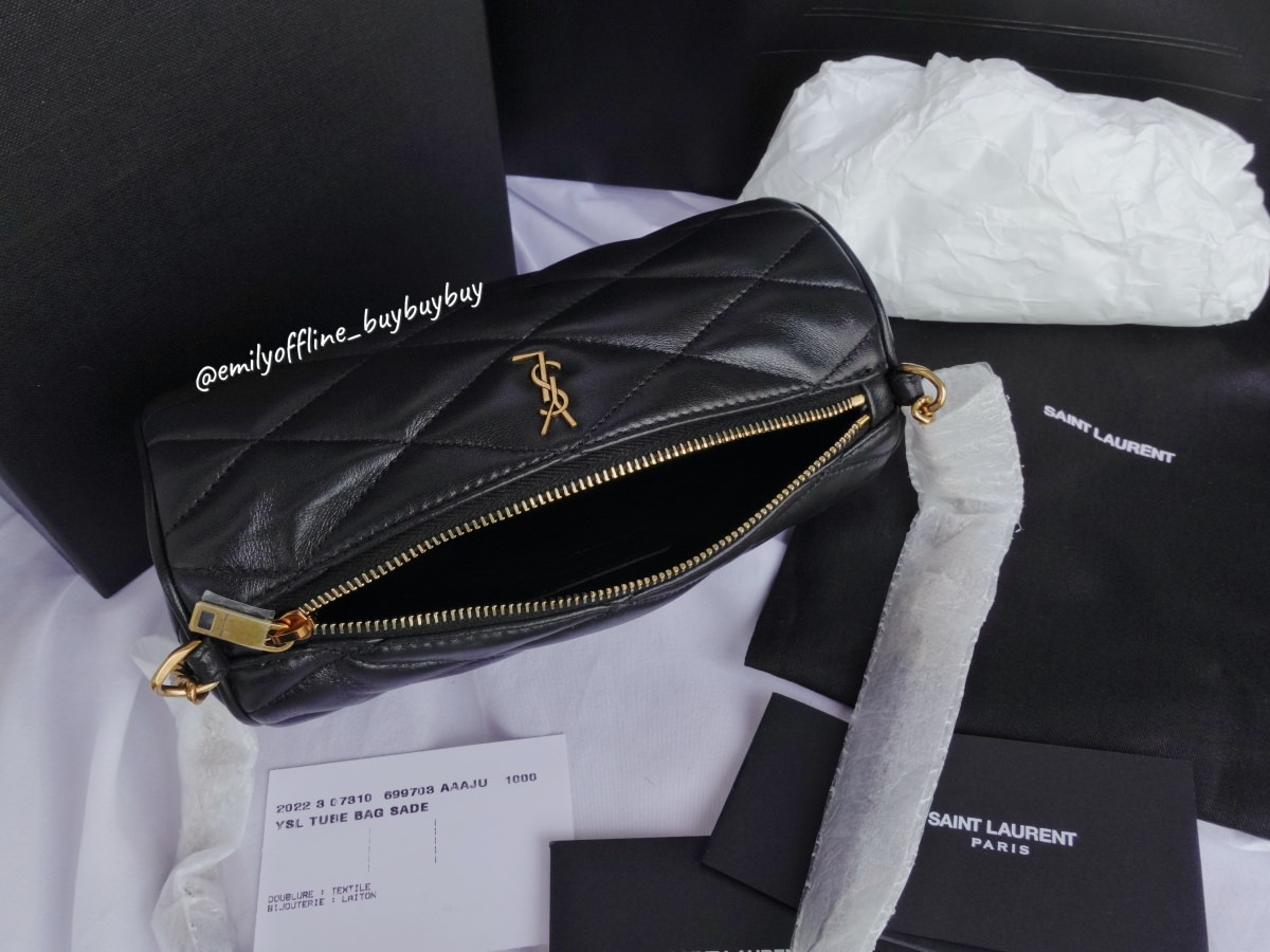 Saint Laurent 迷你圓筒包開箱！YSL2022最新包款Tube超可愛又不廢！NT.三萬上下入手，黑白兩色都超時髦～