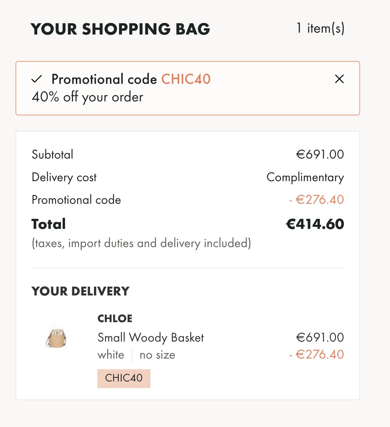 24S雙十一加碼again低至6折，CHLOE mini tote 低至38折、小籃子經典米色低至56折。