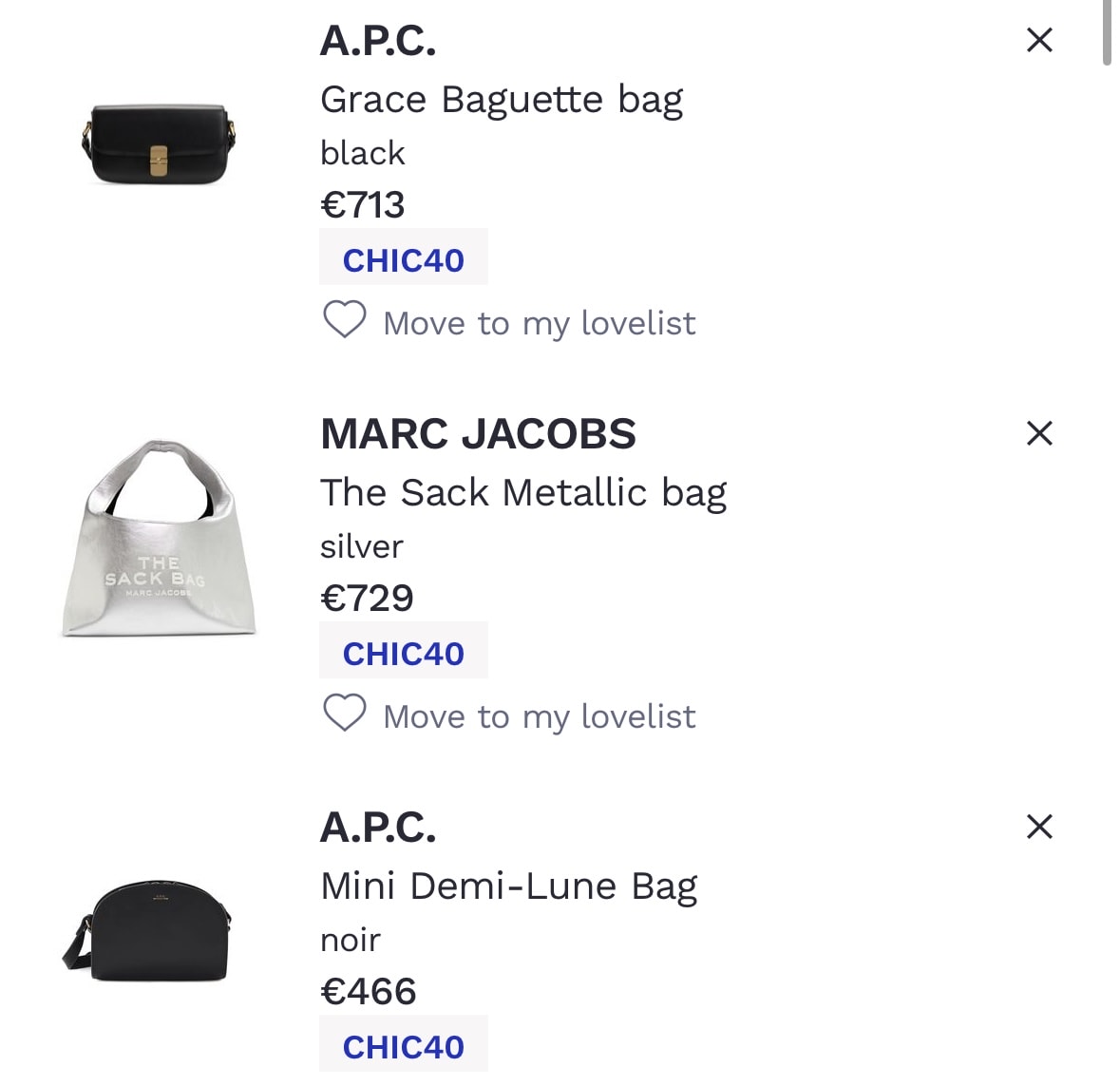24S雙十一加碼again低至6折，CHLOE mini tote 低至38折、小籃子經典米色低至56折。